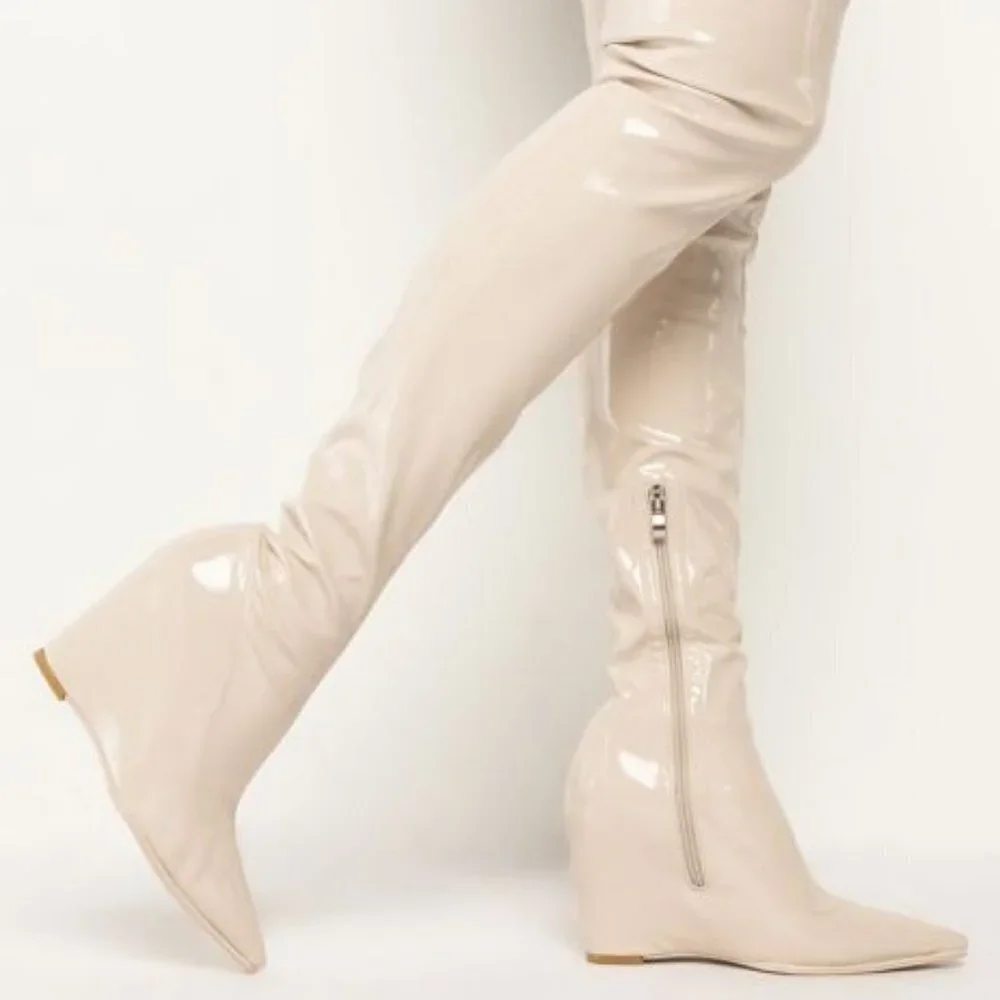 AZALEA WANG PULL UP WEDGE BOOT IN BONE ( BRAND NEW !!!!!)